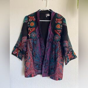 Anu open front embroidered cardigan Jacket Embroidered Floral colorful SZ SMALL